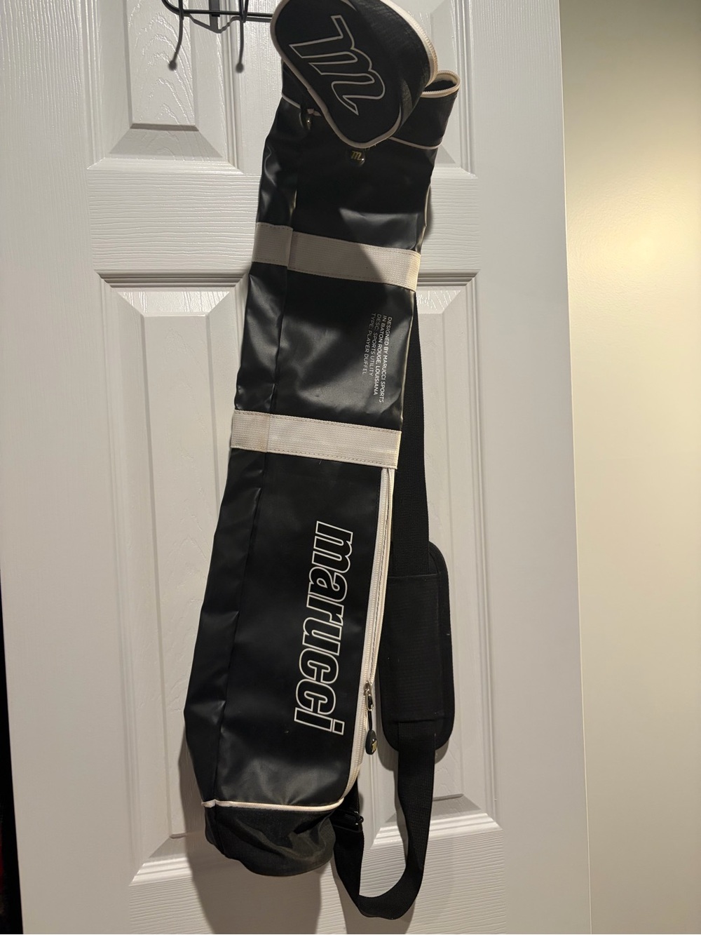 Marucci Black and Cream Youth Bat Bag with Shoulder Strap